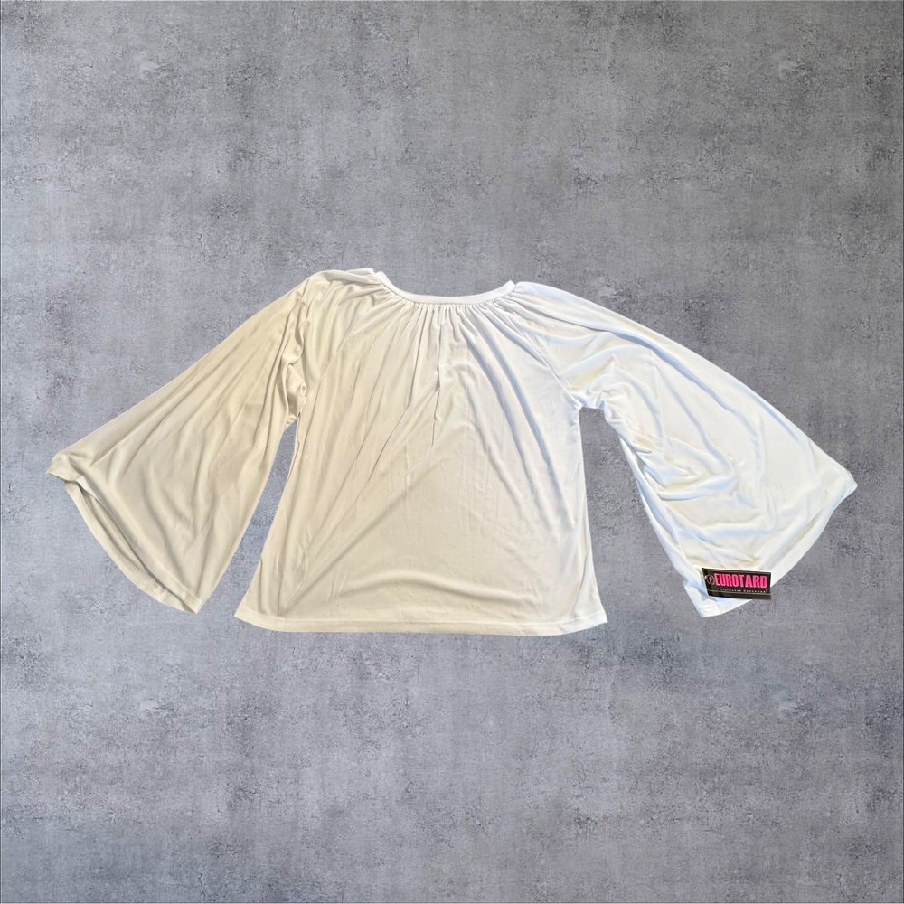 Eurotard White Dance Top‎ 2X Long Sleeve Gathered Neck Made USA
